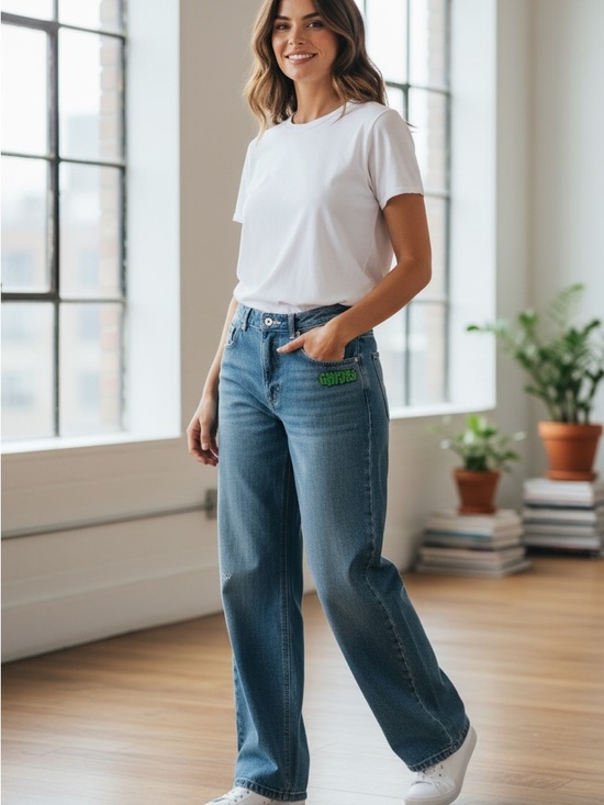 Empyre Denim - Empyre Loiter Medium Blue Wash Wide Leg Jeans Y2K Sz 8